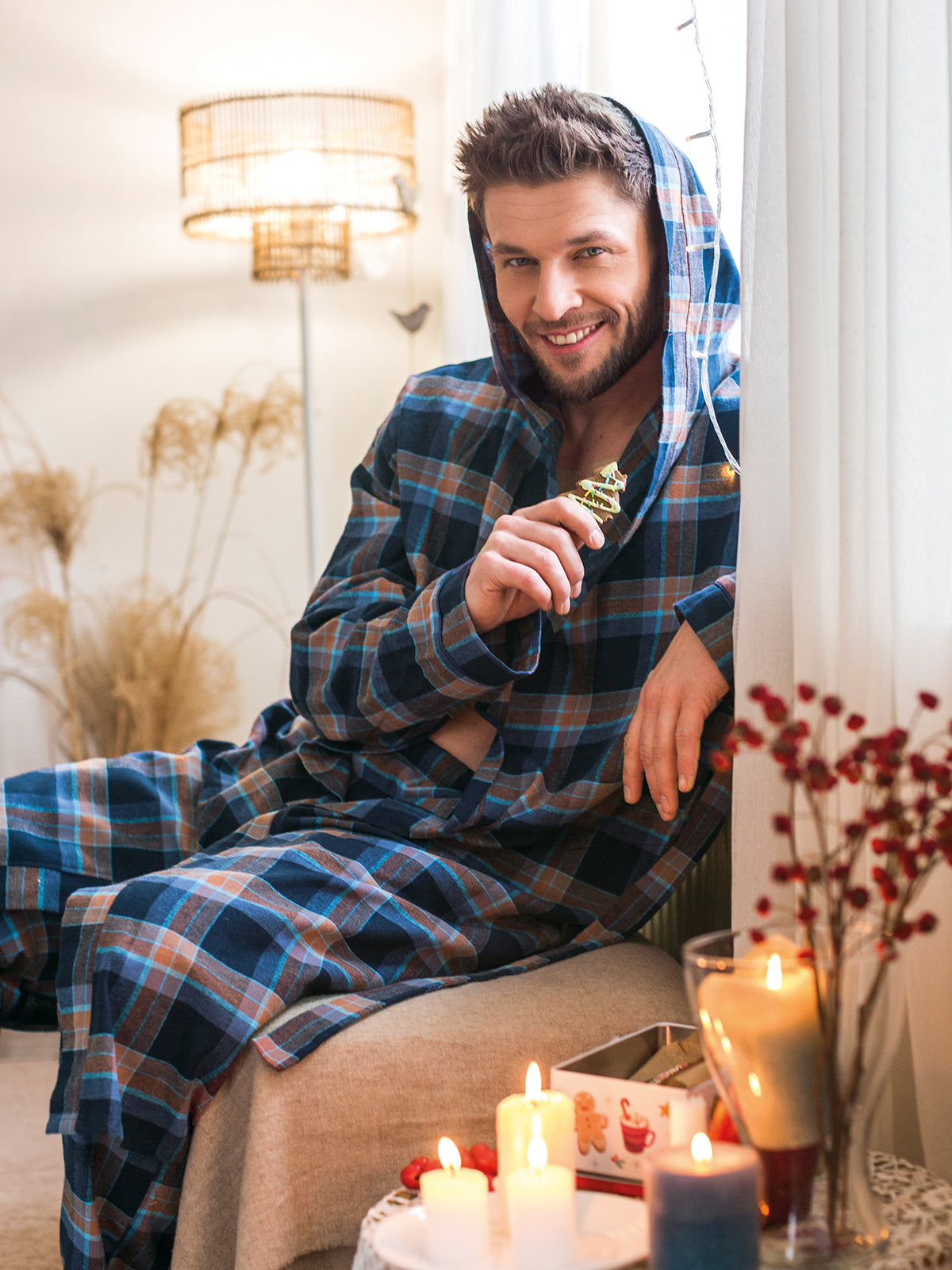 LEKKI FLANELOWY SZLAFROK MĘSKI