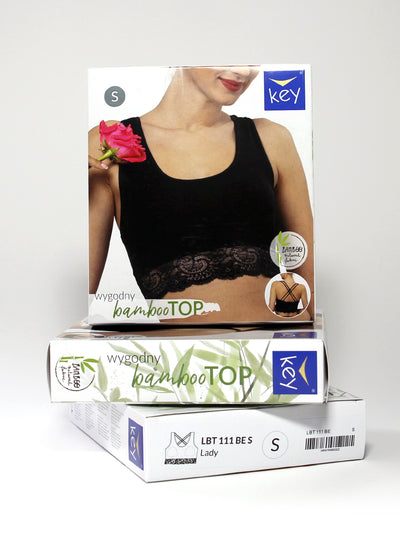 Bambusowy top z koronką - beżowy