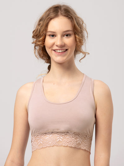 Bambusowy top z koronką - beżowy