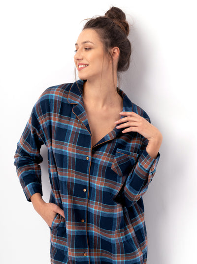 DŁUGA FLANELOWA KOSZULA NOCNA Z BŁYSZCZĄCĄ NITKĄ