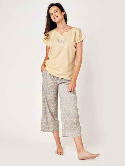 Bawełniana melanżowa piżama z motywem haftu