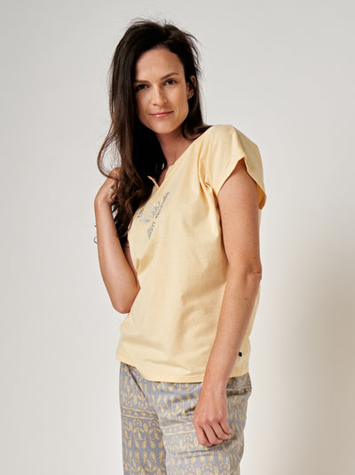 Bawełniana melanżowa piżama z motywem haftu