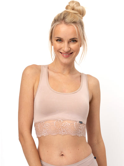 Bambusowy top z koronką - beżowy