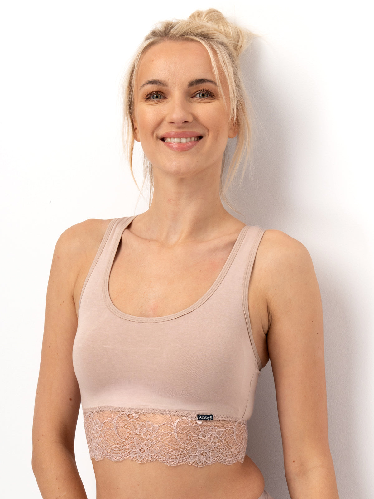 Bambusowy top z koronką - beżowy