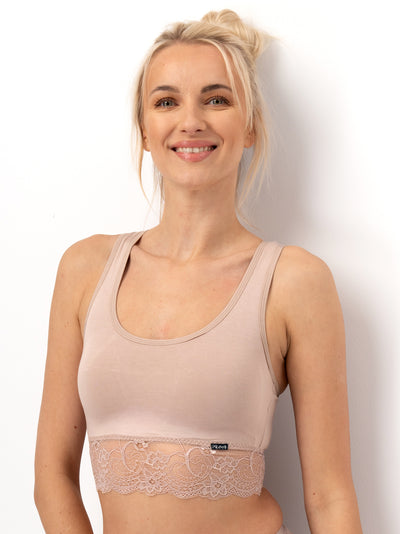 Bambusowy top z koronką - beżowy