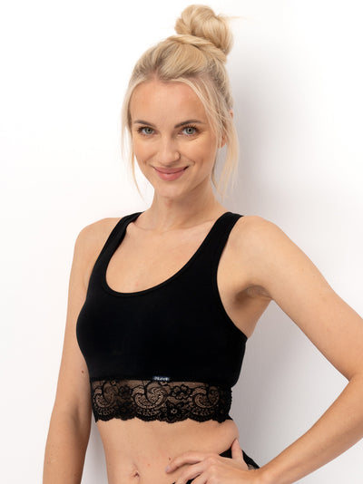 Bambusowy top z koronką czarny