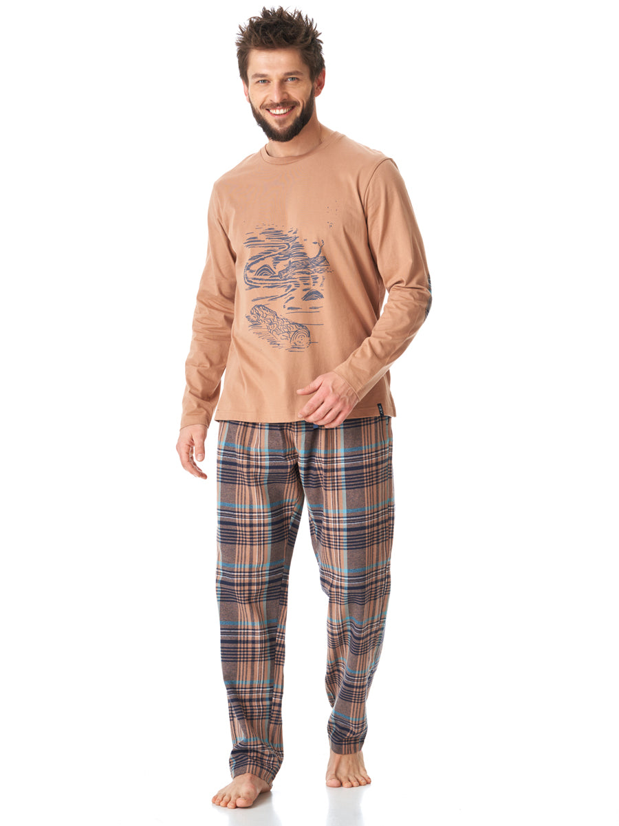 Ciepła piżama łącząca bawełnianą bluzę i flanelowe spodnie